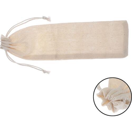 Resuable Linen Cloth Drawstring Bags Pouch Pockets Chopsticks Spoon Light Tableware Bag Portable Metal Straw Bags 250*70 mm