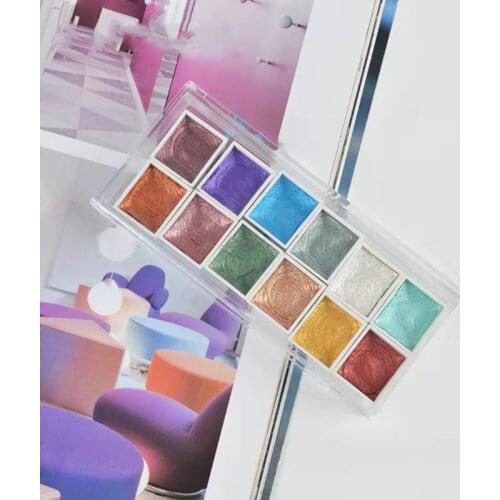 12 Colors Solid Watercolor Paints Set Textured Pearlescent Pigment Metallic Glitter Acuarela Suit Portable Art Supplies