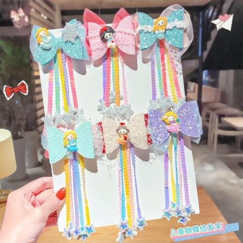 New Cute Bow Princess Ornament Tassel Children Hairpin Ice Snow Girl Hair Clip Fashion Headdress Kids Hair Accessories