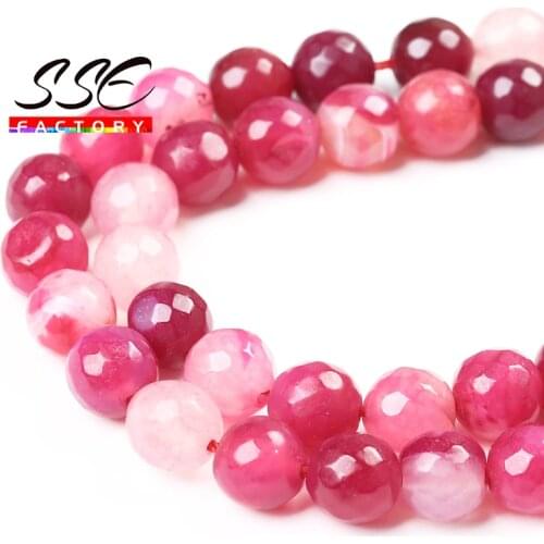 Wholesale Natural Faceted Magenta Agates Round Loose Beads Stone Beads 15" 6 8 10 MM Pick Size For Jewelry Making DIY Bracelet
