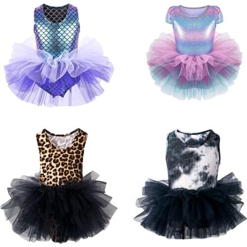 2-8T Kids Girl Tutu Dress Children Ballet Leotard Dance Dress Sleeveless Tie-Dye Party Performance Clothes Costume Princess