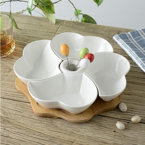 Separable Ceramic Plum Flower Dinner Plate with Forks Decorative Porcelain Combination Platter Bamboo Dinnerware and Houseware