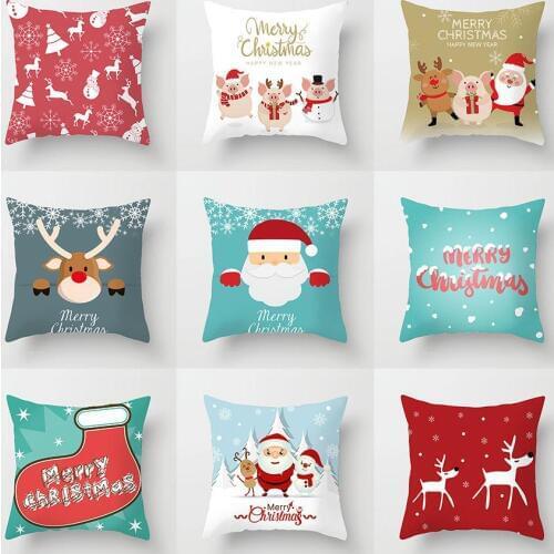 Christmas Decoration Cushion Cover Cartoon Santa Claus Polyester Throw Pillow Case Cover Merry Christmas Decoration Pillowcases