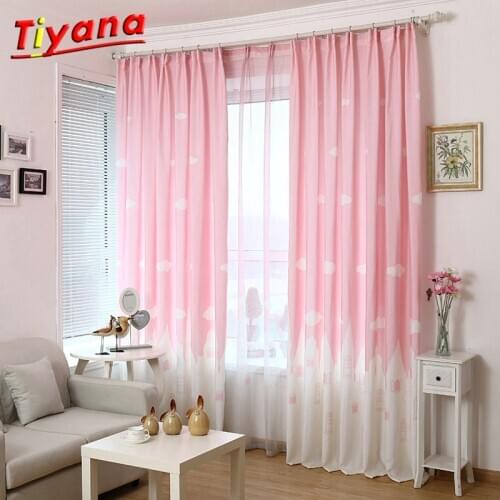 Pink Princess Curtains for Living Room Blue/Green Cartoon Castle Pattern Curtains for Kids Room Clouds Panels WP126 *30