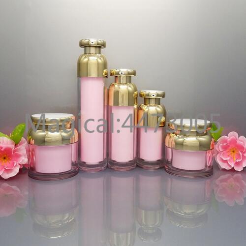 10pcs 30g Pink Acrylic Face/Eye Cream Jar 15/50/100ml Empty Lotion/Emulsion Airless Bottle Cosmetic Refillable Package Container