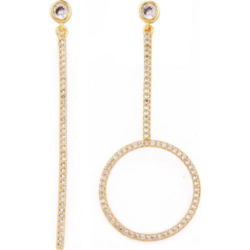 Gold Color Earrings Allergy Free Geometry Bar Female Luxury Fashion Cubic Zirconia Micro PavedAsymmetric Earrings Jewellery