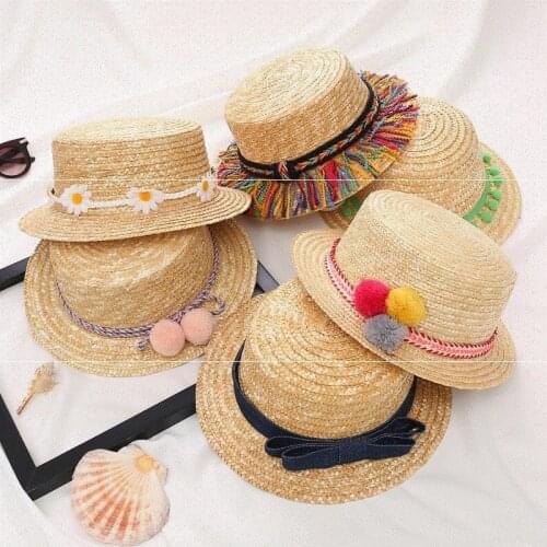 Childrens straw cute hats Sun hat boys beach tide spring and autumn parent-child Korean girl baby straw hat children summer hat