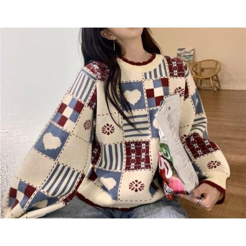 Round Neck Heart-shaped Embroidery Retro Harajuku Student Jacket Casual Loose Knitted Sweater 2021 Spring And Autumn New