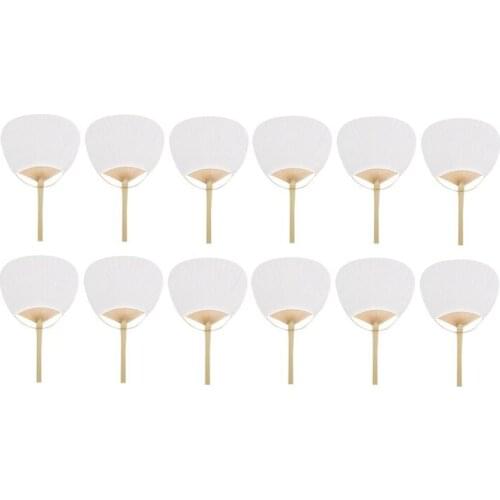 Wedding White Paddle Fan 12Pcs Bamboo Handle Blank Calligraphy Painting Blank Group Fan White Fan Summer