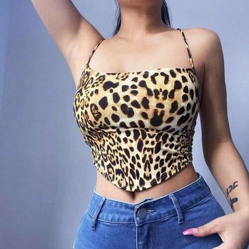 J&H Women Backless Slim Tops Sexy Leopard Print Vest Neck-mounted Croped Top Bandage Camisole Basic Tank Top