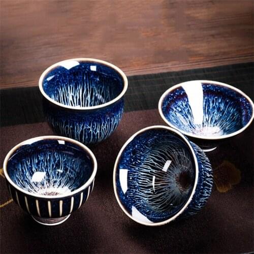 Creative Jingdezhen Temmoku Glazed Tea Cup Chinese Porcelain Traditional Skill Gentle Teacup Tea Set Bowl For Office Drinkware