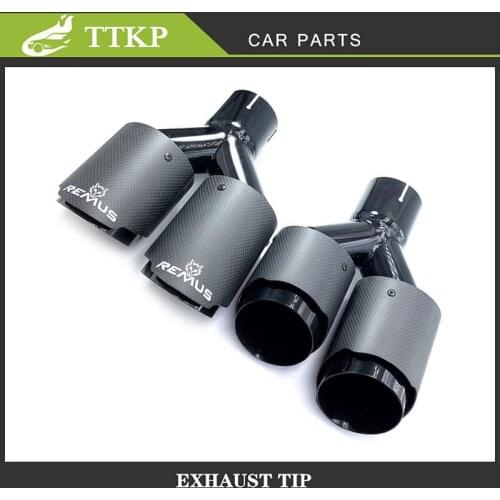 2 Pcs Remus Exhaust Outlet 48/80MM Double Exit Exhaust Pipe Matt Black Carbon Fiber Universal Mufflers Stainless Steel Nozzle