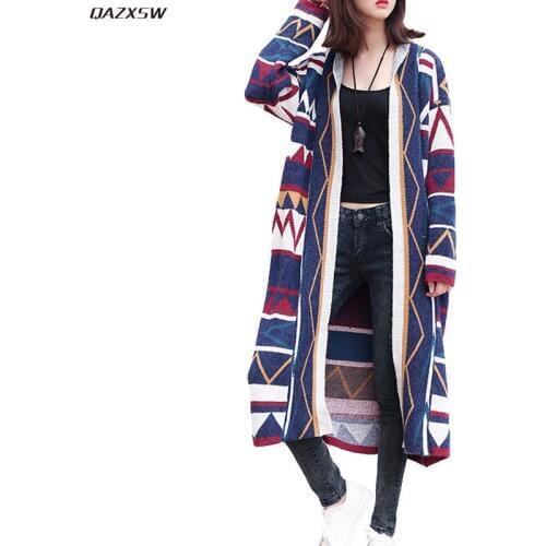 Vintage Women Long Cardigans Autumn Spring Harajuku Korean Style Casual Loose Female Jacket Ladies Sweater Coat Clothes AC103
