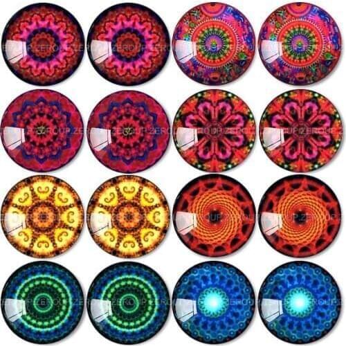 ZEROUP 16pcs Round Glass Cabochon Color-rich Pictures Mixed Pattern Fit Base Earring Setting for Jewelry Flatback TP-116-ER-4