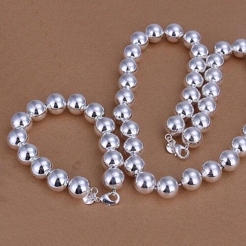 Silver color jewelry sets women men Christmas gift classic temperament male 10MM Chain bead bracelets necklace fashion S205