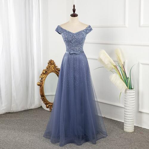 Evening Dress 2020 New Banquet Party Dress Sexy V-neck Beading Prom Dresses Beading Floor Length a Line Formal Dress Couture