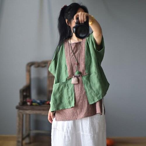 Spring Autumn Puffer Vest Women Linen Tops Sleeveless Shirt Ladies Single Button Spliced Flax Vest Female Retro Vest 2021