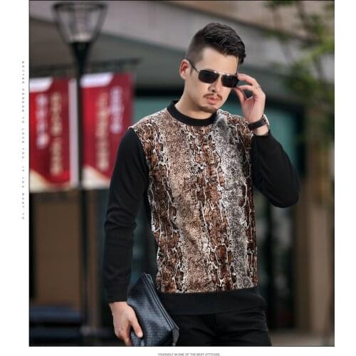 Winter Mens Autumn Thermal T Soft Velvet Thick Long Sleeve T-Shirt Snake Print Floral Slim Casual Velour Warm Tops Shirt