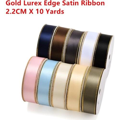 22MM X 10Yards Gold lurex satin ribbon for wedding decoration candy cake wrapping craft accessories scrapbook