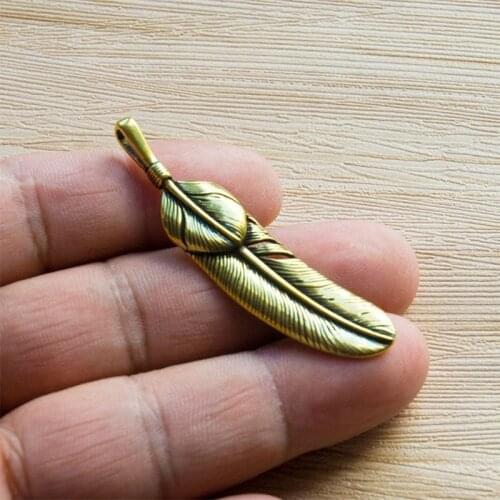 1PC Retro Brass Feather Shape Lanyard Pendant Keychain Key Chain Ring Decorative Accessories EDC Multipurpose Pendant