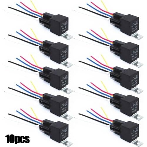 10 PCS 12V 24V SPDT Car Automotive Type Insertion Modification Relay 4 Pin 4 Wires / 5 Pin 5 Wires w / Harness Socket 30/40 Amp