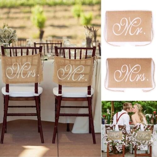 2pcs/set Mr Mrs Burlap Chair Banner Rustic Vintage Wedding Party Decoration for Country Wedding Event Party Supplies Photo Prop