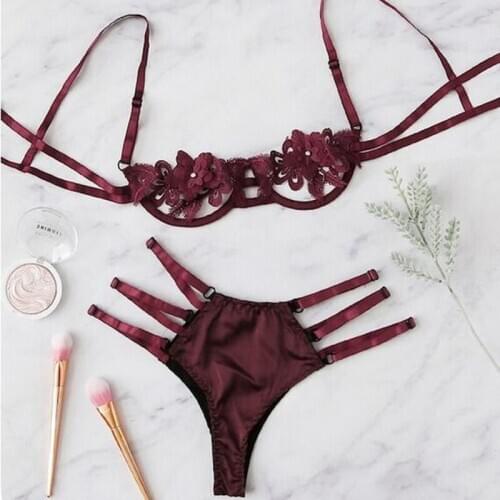 2pcs/set New Female Women Bikini Sets Sexy Lace Lingerie Bra Set Chic Brief Sets Lady Lace Flower Bra And Panties Femme Unlined
