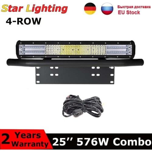 25inch quad row 576w led light bar + 23" bull bar front bumper license plate Mount bracket For Offroad 4x4 trucks tractor car