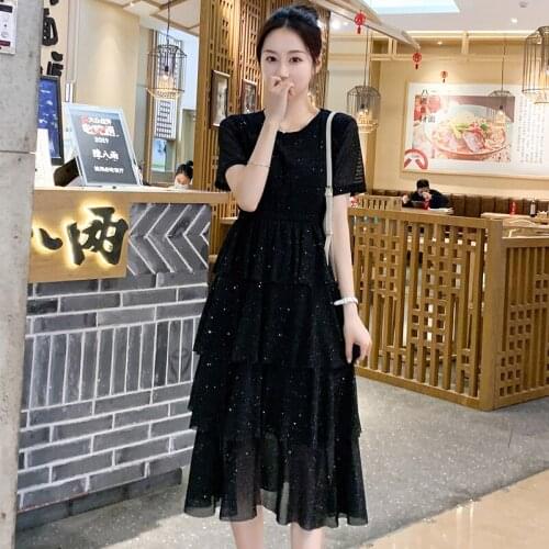 47827# Nursing Maternity Clothing Loose Stylish Gauze Patchwork Dress Pregnant Women Pregnancy Nursing Dress