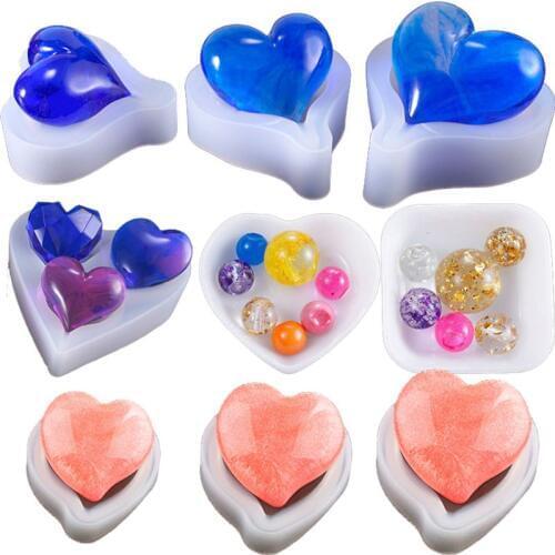 9pcs/set DIY Crystal Epoxy Mold Heart Shape Multi-spec Digital Game Dry Flower Silicone Mould Crystal Epoxy UV Resin Molds Gifts