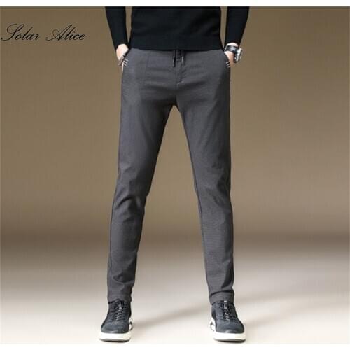 Free Shipping 2021 Mens Four Seasons New Tethered Slim Casual Pants Mid-Waist Slim Stretch Small Straight Pants