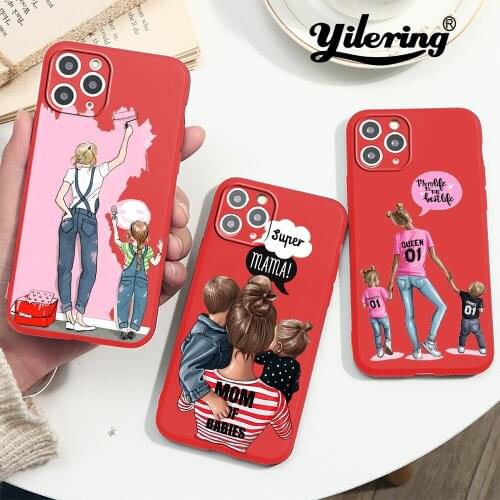 Super Mum Red Fine Hole Case for iPhone 12 11 Pro Max Girls Case for Apple iPhone XR XS Max 7 8 Plus SE 2 12 Mini Phone Covers