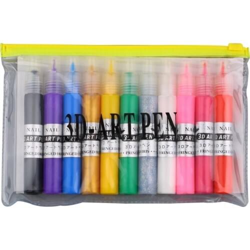 Long Lasting 3D Nail Art Polish Painted Pen Liner Painting Pen Carved Pen Kit Set 12 Candy Color Protect Nail From Daily Abuse