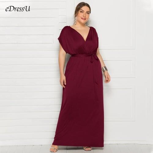 EDressU 2021 Plus Size Evening Party Dress V Neck Stretchy 7 Colors Vestido Robe de Soiree Wedding Guest Dress LMT-FP3310