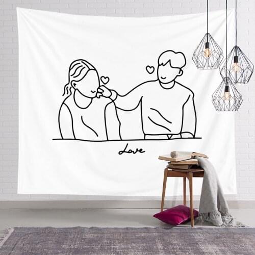 Minimalist Artistic Creative Line Draw Tapestry Abstract Sketch Art Black White Drawing Tapestries Wall Hangings for Living Room