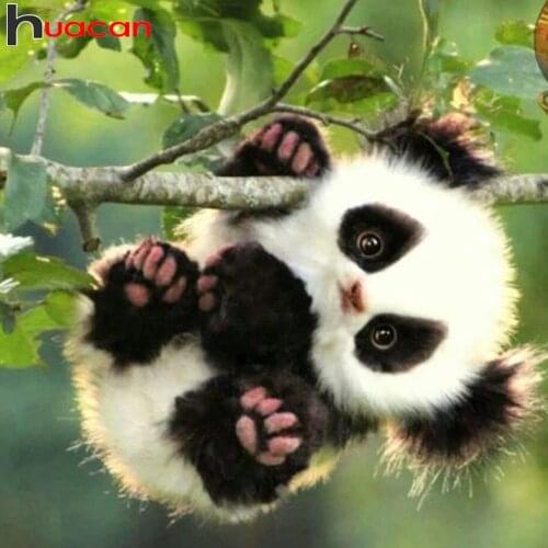 Huacan 5d Diamond Painting New Arrivals Panda Wall Stickers Mosaic Cross Stitch Animal Embroidery Tree Handmade Gift