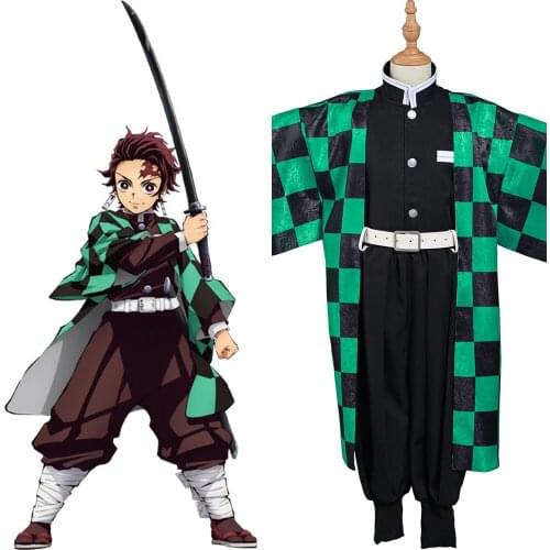 Demon Slayer: Kimetsu no Yaiba Kamado Tanjirou Cosplay Costume Kids Kimono Outfits Halloween Carnival Suit