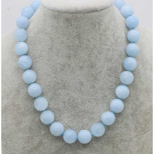 Wholesale 14mm blue jade round necklace 18inch nature beads