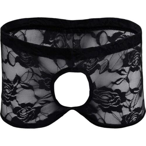 Hot Erotic Mens Boxer Shorts Sexy Mens Lace Underwear Panties Gay Male Crothless Open Butt Underwear Boxershorts with Penis Hole
