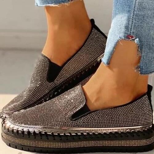 Spring Shoes Women Fashion Crystal Glitter chaussure femme Casual Female Loafers Slip On Flat Platform Women Shoes WSH4030