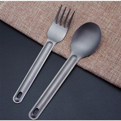 Outdoor EDC Spoon / Fork Lightweight Portable Straight Handle Corrosion Resistant Pure Titanium Tableware Camping Flatware
