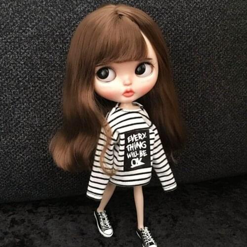 Fashion Stripe Long-sleeve T-shirt Doll Clothes for blyth licca ob24 barbi azone 1/6 Doll Accessories for Dolls