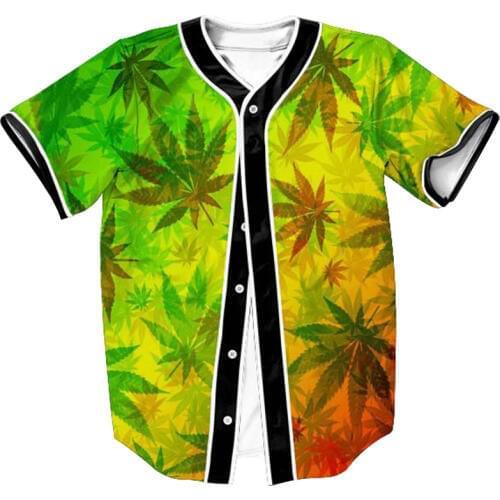 Mens Baseball Jersey 3d T-shirt Printed Green Marple Leaf Button Shirt Unisex Summer Casual Undershirts Hip Hop Tshirt Teens