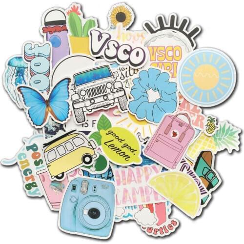 50 PCS Cartoon Simple Lovely VSCO Girls Stickers For Kids Toy Waterproof Sticker Pack to DIY Suitcase Laptop Bicycle Car Decals