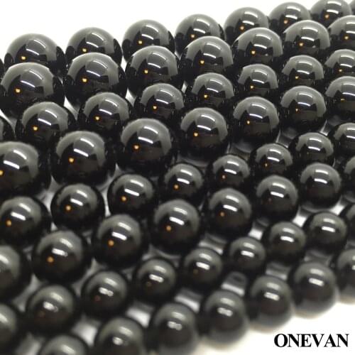 ONEVAN Natural Black Obsidian Stone 6-12mm Smooth Round Beads Diy Bracelet Necklace Jewelry Making Design Gemstone Gift