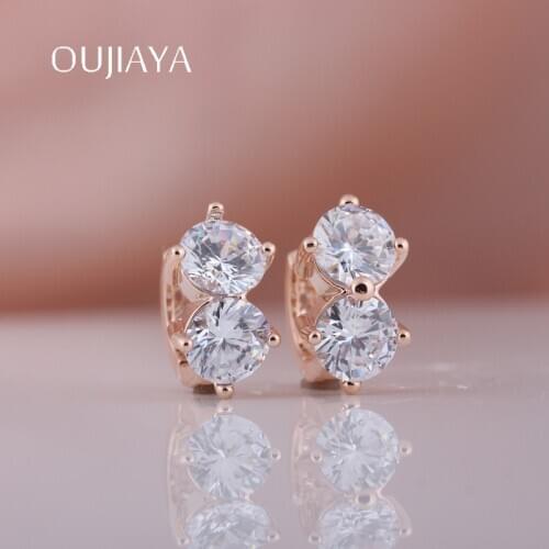 OUJIAYA New White circle 585 Rose Gold Wedding Dangle earrings Fashion Unique Natural Zircon Earrings Women Party JewelryA65