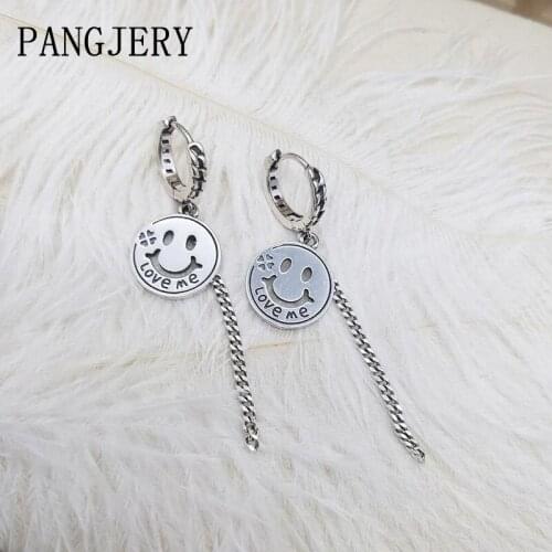 PANGJERY 925 Sterling Silver Long Tassel Drop Earrings for Women INS Fashion Hot Sale Smiley Face Anniversary Fine Jewelry Gifts