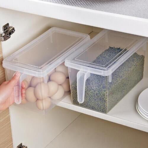 Plastic Square Storage Container Bin with Handle and Lid, Food Storage Organizer Box for Refrigerator Fridge Cabinet Desk