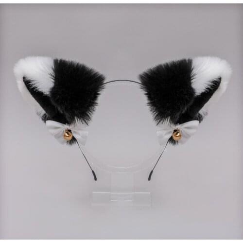 Cosplay Girl Plush Furry Cat Ears Headband Tail Cosplay Accessories for Girl Party Fancy Anime Ears Hair Clip Black with Bell