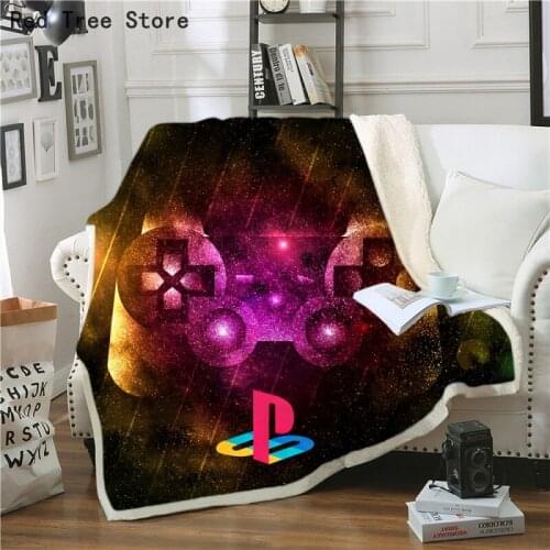 Teens Boy Gamepad Playstation Sherpa Blanket Kids Adult Gamer Printed Plush Bed Throw Blankets Multi Sizes Custom Drop Shipping